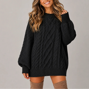 Women’s Oversized Cable Knit Jumper Dress with Long Sleeves