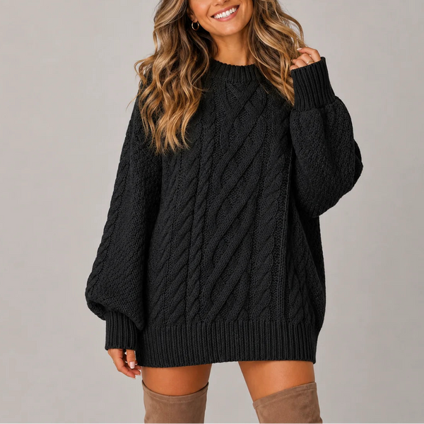 Women’s Oversized Cable Knit Jumper Dress with Long Sleeves