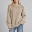 Women’s Relaxed Fit Fluffy Knit Jumper with Crew Neck and Long Sleeves