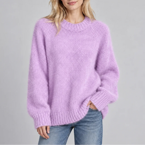 Women’s Relaxed Fit Fluffy Knit Jumper with Crew Neck and Long Sleeves