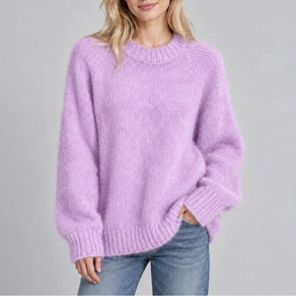 Women’s Relaxed Fit Fluffy Knit Jumper with Crew Neck and Long Sleeves