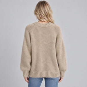 Women’s Relaxed Fit Fluffy Knit Jumper with Crew Neck and Long Sleeves