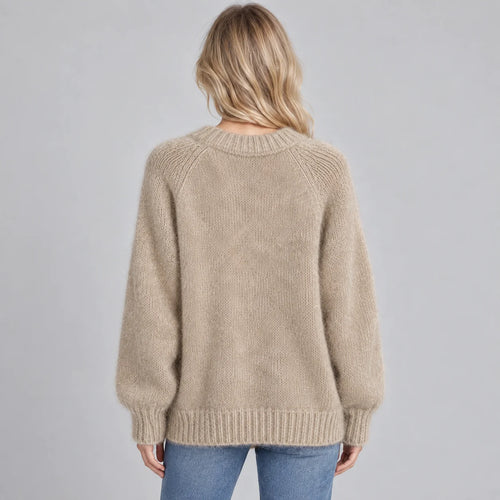 Women’s Relaxed Fit Fluffy Knit Jumper with Crew Neck and Long Sleeves
