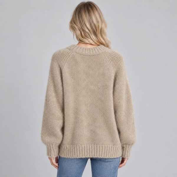 Women’s Relaxed Fit Fluffy Knit Jumper with Crew Neck and Long Sleeves