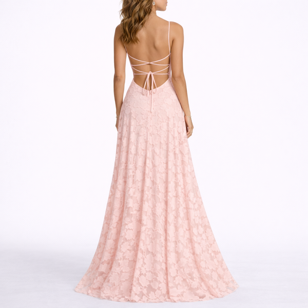 Maxi Dress with Open Back & Floral Texture