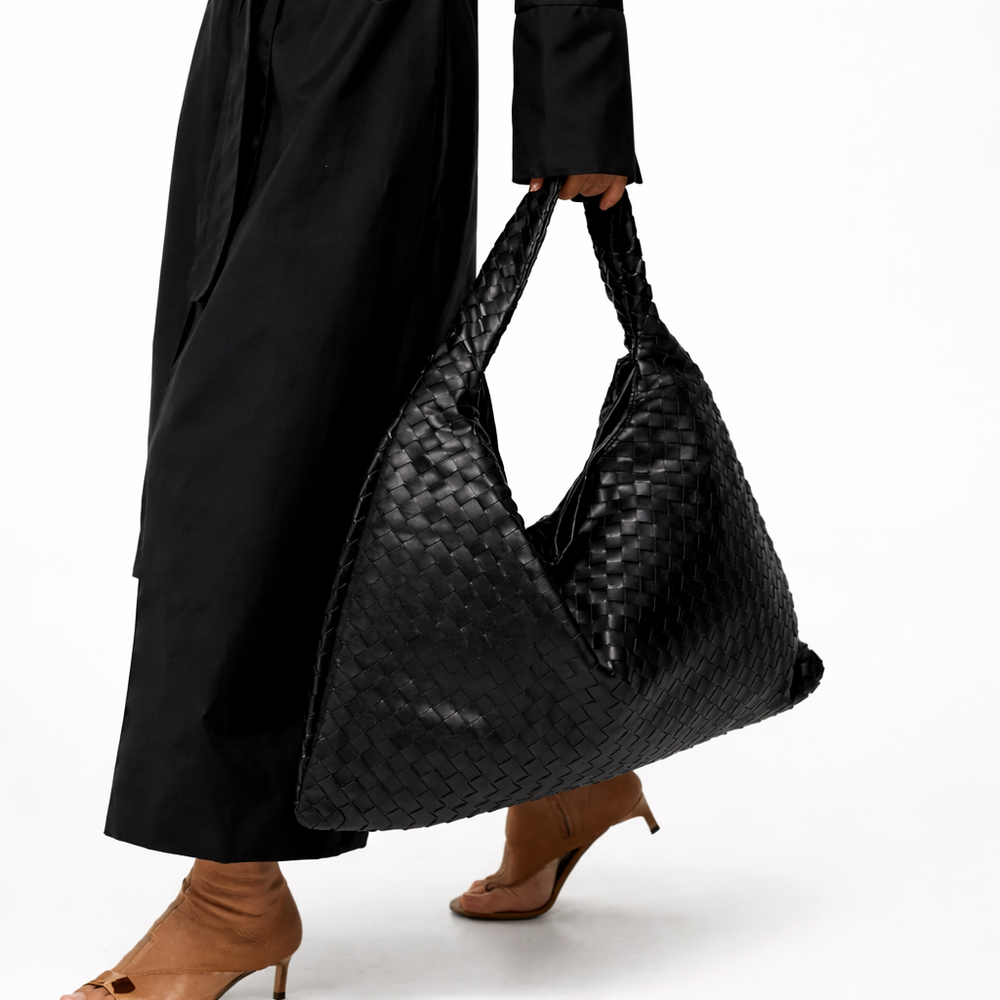 Luxury Woven Shoulder Tote – Soft Vegan Leather Everyday Bag