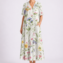 Women's Floral Midi Dress with V-Neck and Short Sleeves