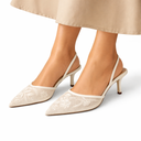Women’s Embroidered Mesh Mule Heels – Floral Detail, Elegant Pointed Toe