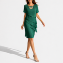 Layered Midi Dress Women Short Sleeve Relaxed Fit