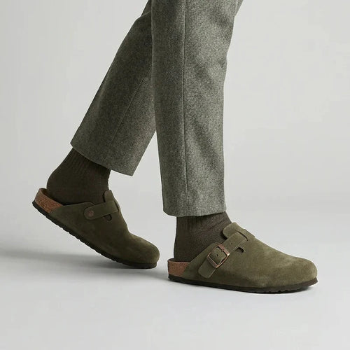 Unisex Suede Clogs – Adjustable Buckle Comfort Slip-On