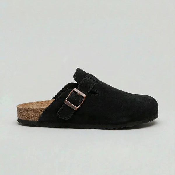 Unisex Suede Clogs – Adjustable Buckle Comfort Slip-On