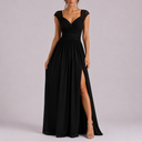 Women’s Elegant Lace Shoulder Maxi Dress with Side Slit