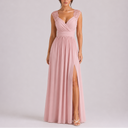 Women’s Elegant Lace Shoulder Maxi Dress with Side Slit