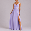 Women’s Elegant Lace Shoulder Maxi Dress with Side Slit
