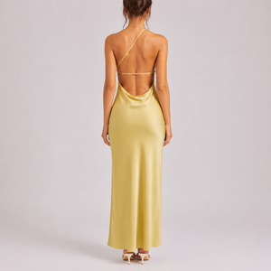 Women’s Elegant One-Shoulder Satin Maxi Dress