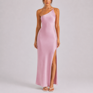 Women’s Elegant One-Shoulder Satin Maxi Dress