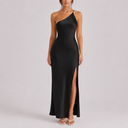 Women’s Elegant One-Shoulder Satin Maxi Dress