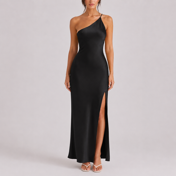 Women’s Elegant One-Shoulder Satin Maxi Dress