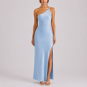 Women’s Elegant One-Shoulder Satin Maxi Dress