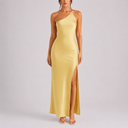 Women’s Elegant One-Shoulder Satin Maxi Dress