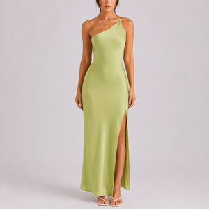 Women’s Elegant One-Shoulder Satin Maxi Dress