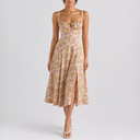 Women’s Elegant Corset Midi Dress with Ruched Bust