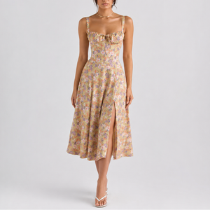 Women’s Elegant Corset Midi Dress with Ruched Bust