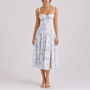 Women’s Elegant Corset Midi Dress with Ruched Bust