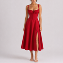 Women’s Elegant Corset Midi Dress with Ruched Bust