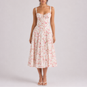 Women’s Elegant Corset Midi Dress with Ruched Bust