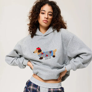 Women's Embroidered Dachshund Hoodie | Cozy Oversized Pullover