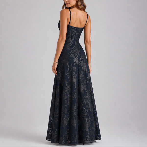 Floral Embroidered Corset Maxi Dress