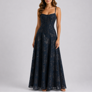 Floral Embroidered Corset Maxi Dress