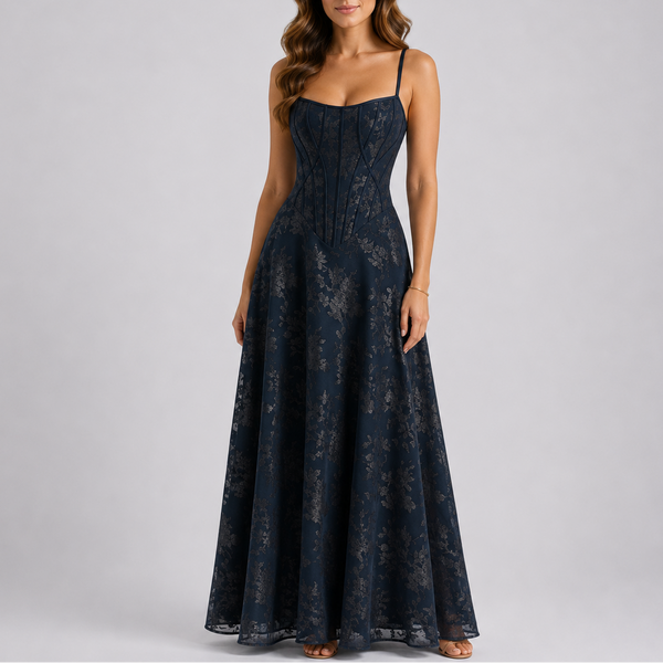 Floral Embroidered Corset Maxi Dress
