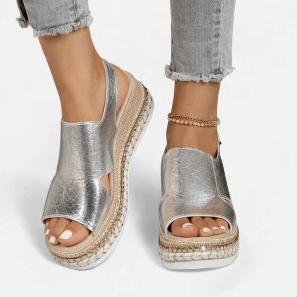Women’s Summer Wedge Sandals – Supportive Comfort, Metallic Finish