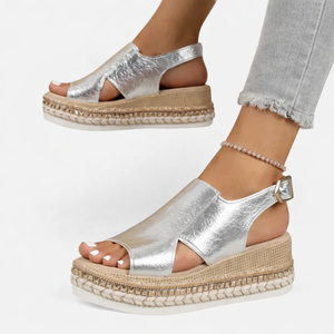 Women’s Summer Wedge Sandals – Supportive Comfort, Metallic Finish