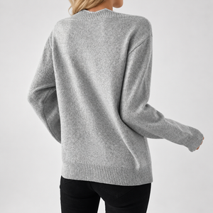 Women’s V-Neck Sweater | Oversized Knitted Jumper with Bow Print