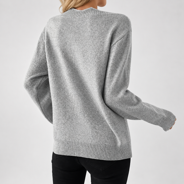 Women’s V-Neck Sweater | Oversized Knitted Jumper with Bow Print