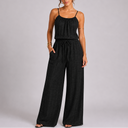 Women’s Casual Spaghetti Strap Wide Leg Jumpsuit with Drawstring Waist
