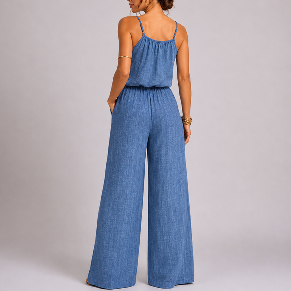 Women’s Casual Spaghetti Strap Wide Leg Jumpsuit with Drawstring Waist