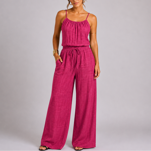 Women’s Casual Spaghetti Strap Wide Leg Jumpsuit with Drawstring Waist