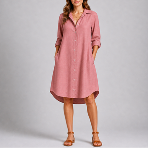 Women’s Summer Shirt Dress with Button Front and Relaxed Fit