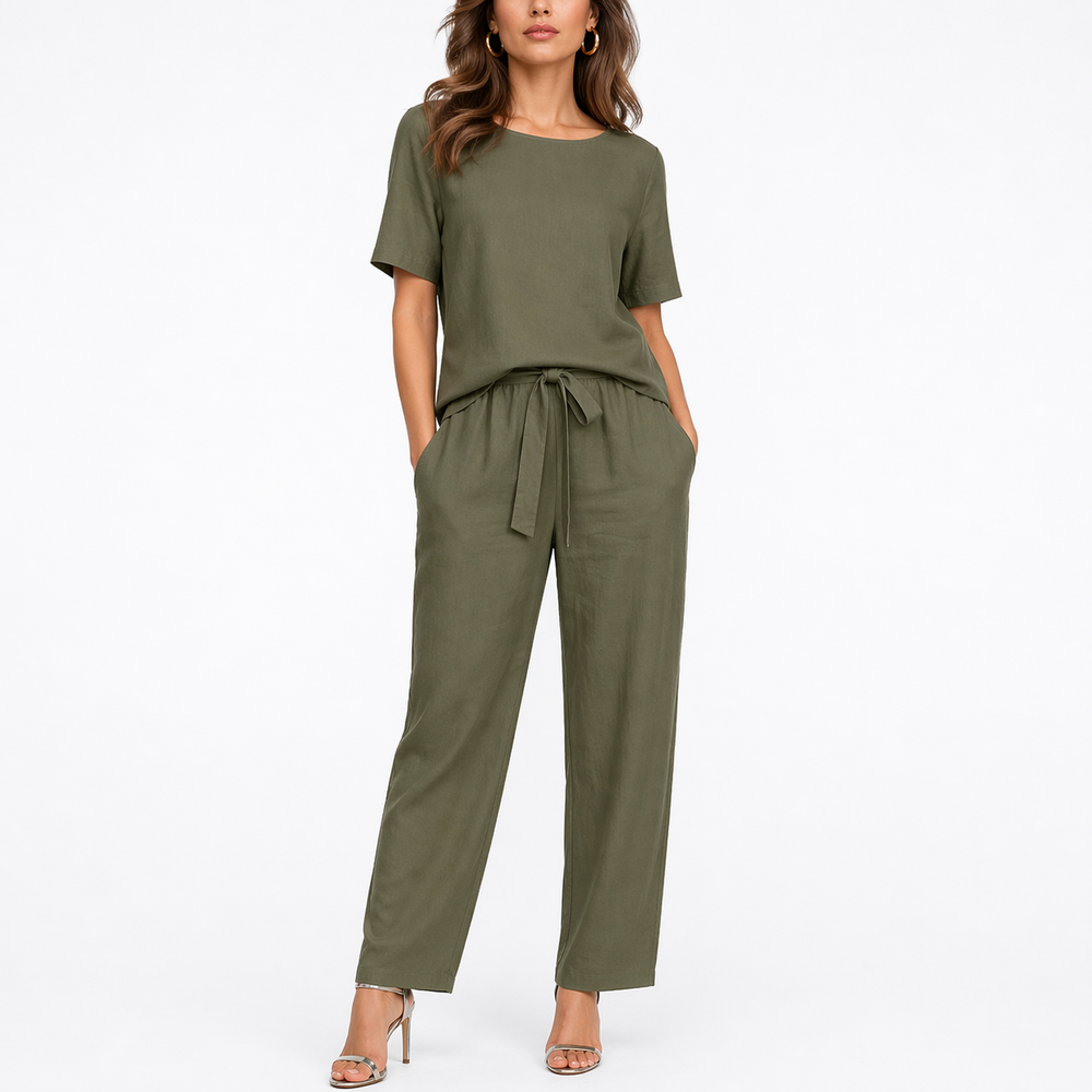 Women’s Two-Piece Set with Short-Sleeve Top and Trousers