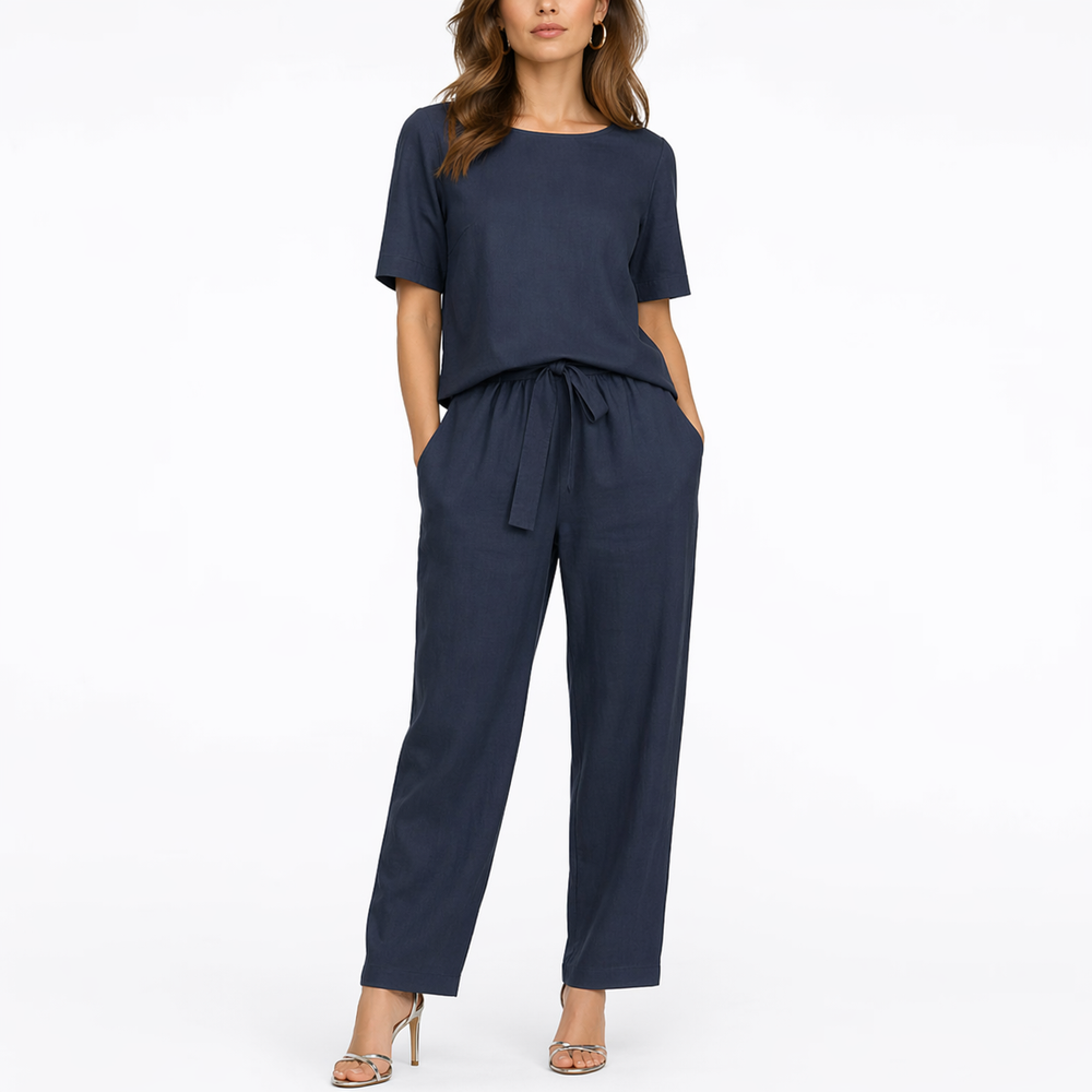 Women’s Two-Piece Set with Short-Sleeve Top and Trousers