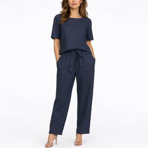 Women’s Two-Piece Set with Short-Sleeve Top and Trousers