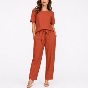 Women’s Two-Piece Set with Short-Sleeve Top and Trousers