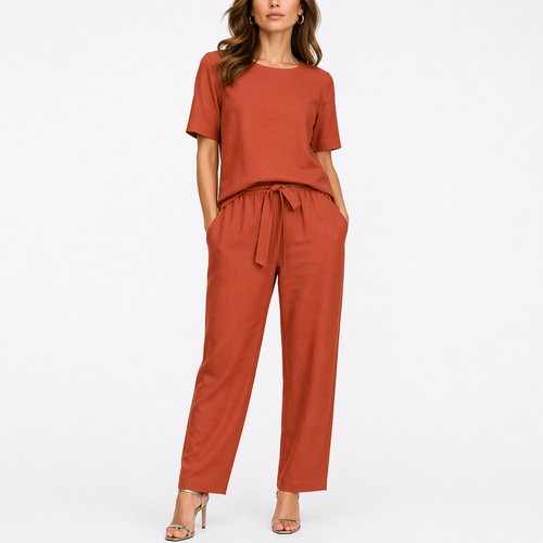 Women’s Two-Piece Set with Short-Sleeve Top and Trousers