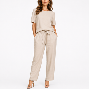 Women’s Two-Piece Set with Short-Sleeve Top and Trousers