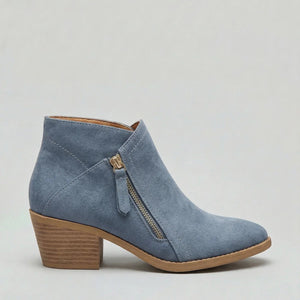 Women’s Suede Ankle Boots – Block Heel & Side Zip