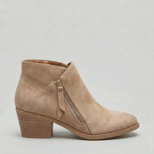 Women’s Suede Ankle Boots – Block Heel & Side Zip